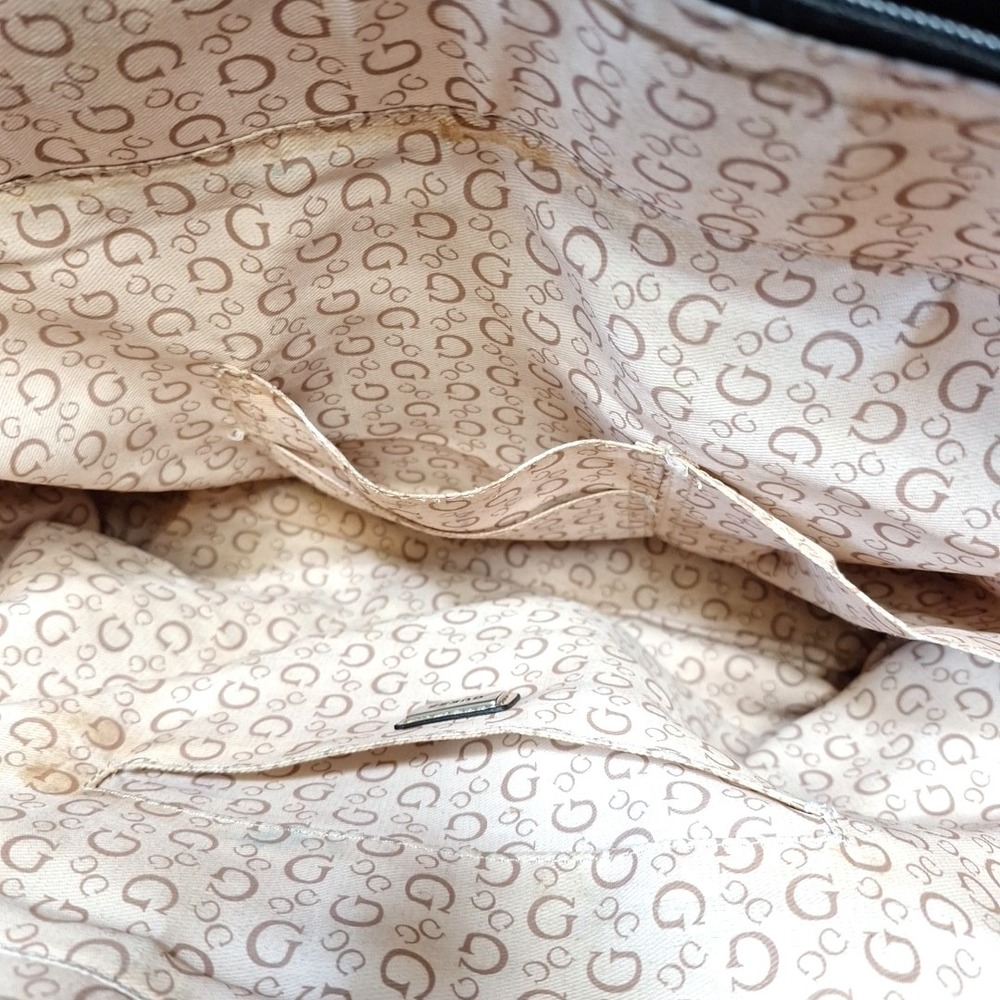 Vintage Guess Canvas Tote w Chain Handles 90s Retro Large Y2K Black Trim Metal - Picture 15 of 16
